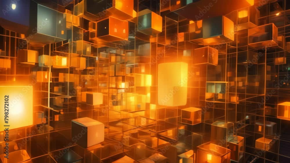 Poster abstract 3d rendering of chaotic cubes. futuristic background design, abstract cuboid representation