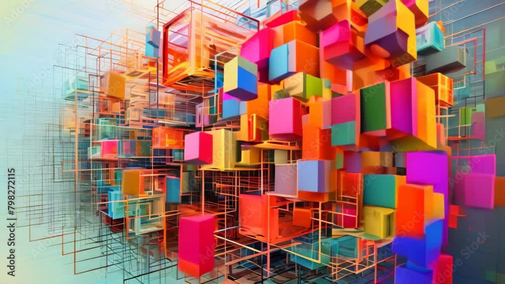 Poster abstract 3d rendering of colorful cubes. futuristic technology style background, abstract cuboid rep