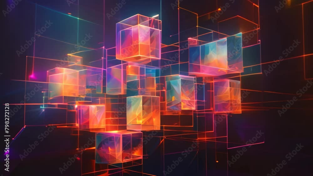 Poster abstract colorful 3d rendering of cube. futuristic technology style, abstract cuboid representation 