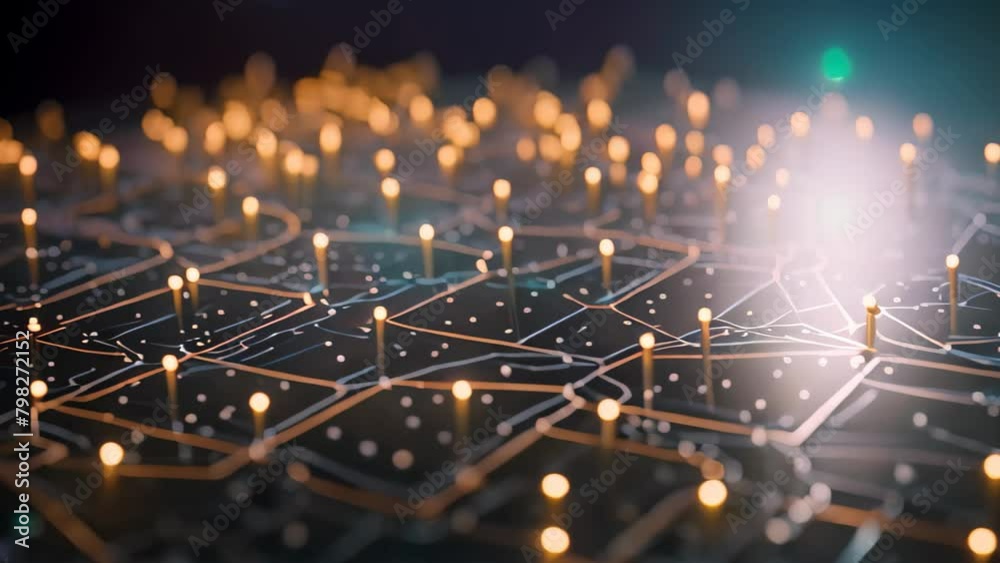 Poster circuit board with microchips and connections. 3d rendering, abstract futuristic digital background 