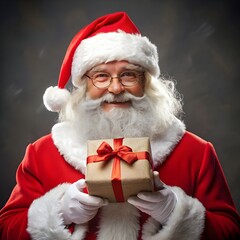 Man Dressed as Santa Claus Holding a Gift
