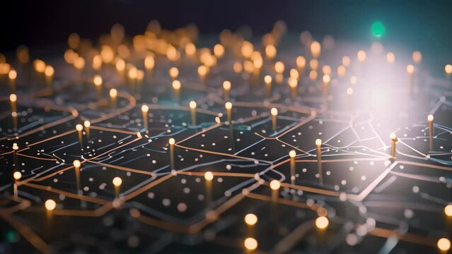 Circuit board with microchips and connections. 3d rendering, Abstract futuristic digital background with connecting dots and lines, 3D rendering