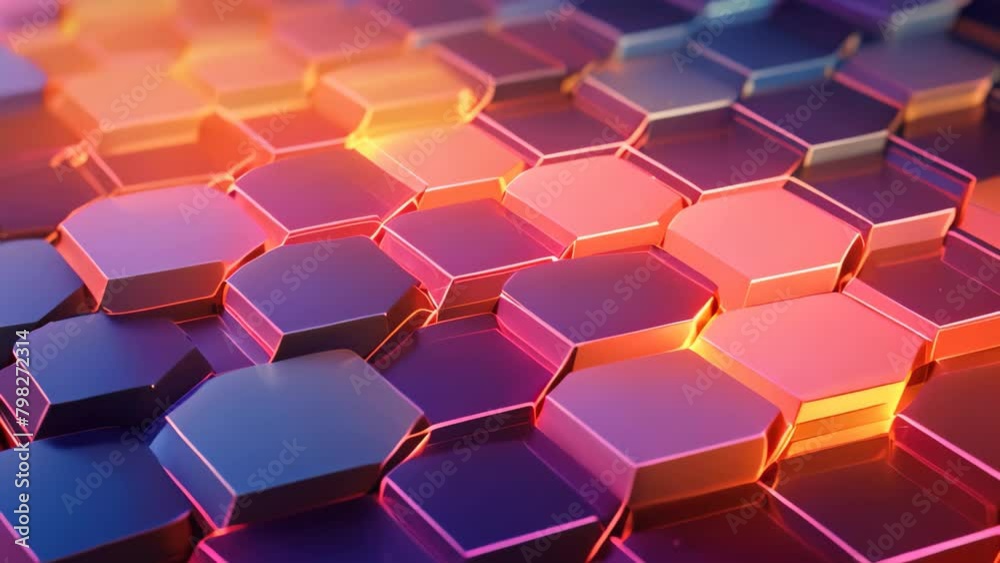 Poster 3d rendering of abstract background with hexagons in blue and orange colors, 3d rendering of an abst