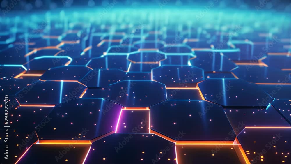 Poster abstract technology background with hexagons and glowing lines. 3d rendering, 3d rendering of an abs