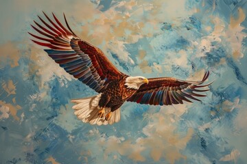 Obraz premium Eagle With holding American Flag eagle animal flying.