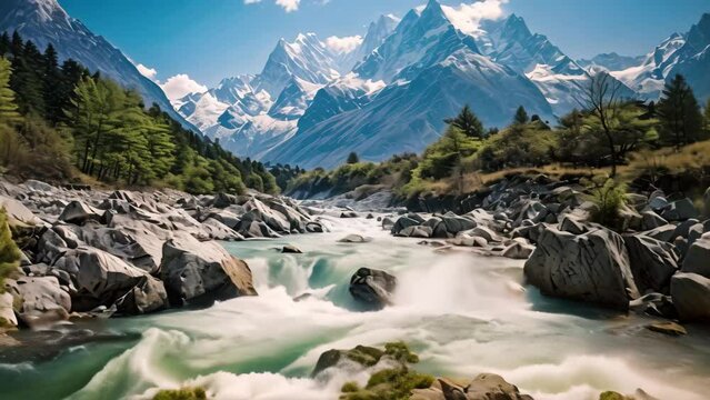 Mountain landscape with river, Himalayas, Nepal, Asia, Baishui River also known as Baishui Tai