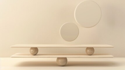3d render, balance board with human hand, teamwork, minimal concept, business background.