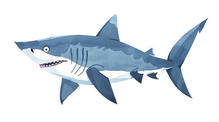 Whimsical Cartoon Shark in Minimalistic Style on White Background