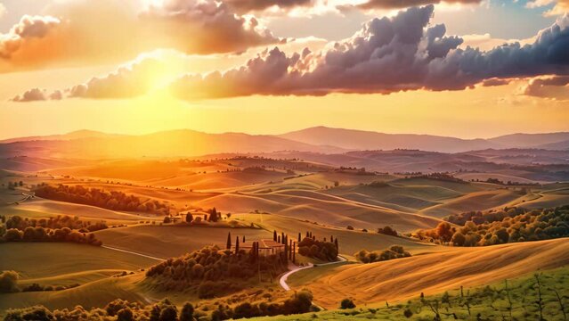 Beautiful sunset in Tuscany, Italy. Tuscany landscape, Beautiful sunset over the rolling hills of Tuscany, Italy