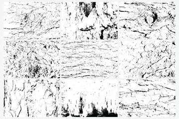 Overlay texture of tree wood texture bark set. Black white wooden background surface with natural pattern set. Vector plank wood texture.