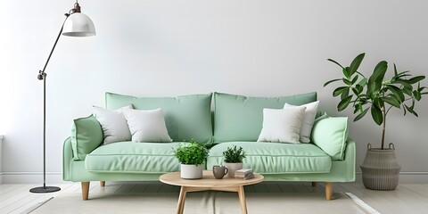 Warm and Cozy Home Interior with Stylish Green Sofa  