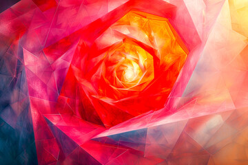 Abstract geometric design resembling a rose, conveying movement and vibrant energy