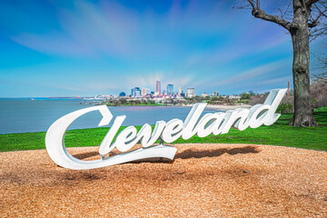 Cleveland sign in Edgewater Park on sunny day.