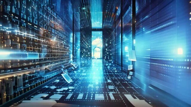 abstract blue background with technology and binary code, 3d render, Data Privacy Protection Business Technology Privacy concept on a virtual screen