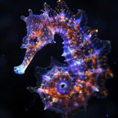 Whimsical Seahorse Glowing with Stellar Brilliance Under Sea Twilight