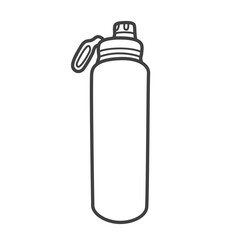Vector linear icon of a water bottle, representing a tourism-related item. Black and white line drawing of a travel hydration tool.