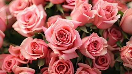 Fototapeta premium Roses and hearts beautifully arranged against a backdrop of white wooden planks