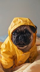 Puppy in Yellow Raincoat