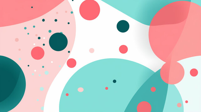 Abstract organic shapes, pastel coral and teal, playful and modern background with copy space