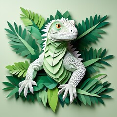 3D drawing of a green iguana. Origami advertising.