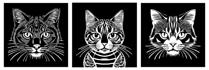 Obraz premium Cat . Animal black and white illustration . Logo design, for use in graphics. Generated by Ai