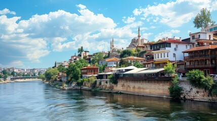 Obraz premium beautiful views of the river town and ancient buildings and local homes