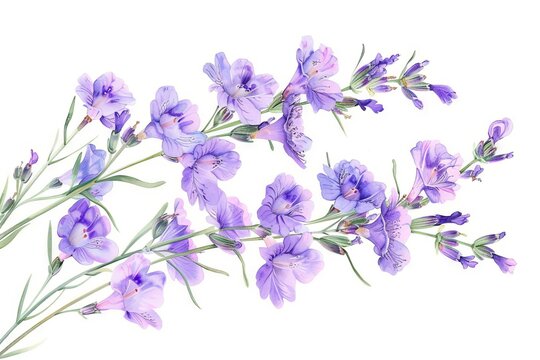 delicate lavender flowers on pure white background digital illustration