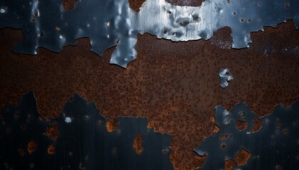 Rusty metal surface exhibiting corrosion and texture with black paint