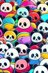 Fototapeta premium Many panda, doodle art style, colorful, illustration generated by Ai