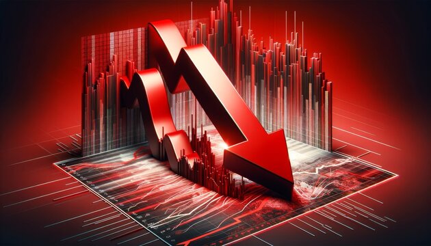 Financial Crisis. An illustration of a red chart depicting a recession and economic turmoil, with a downward trend