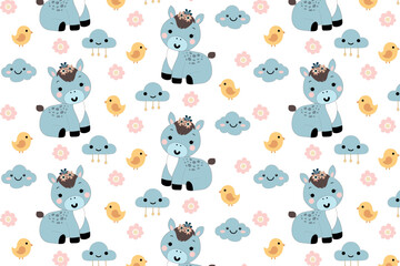 Obraz na płótnie Canvas seamless pattern with cute animals y on white background- vector illustration,