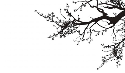 Simple Tree Illustration with Flowers in Black and White