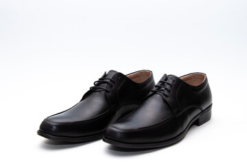 Fashionable men's leather shoes on white background. shoes Black. 
