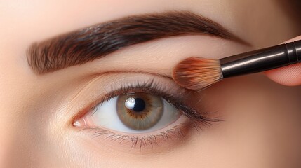 Naklejka premium Makeup artist applying eye shadow on eyes of a beautiful young woman.