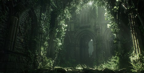 Deep within the dark forest lies an ancient temple hidden by layers of overgrown vines and towering trees. As a group of explorers . .
