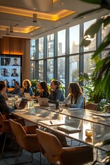 Fototapeta premium Stylish Boardroom with Modern Communication Technology and Natural Light
