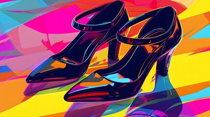 Illustration of Black Sued Slingback Low Heel Shoes, Stylish, Chic, and Fashionable!