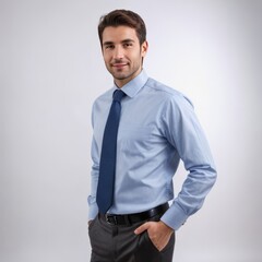 Fototapeta premium Happy elegant business man standing isolated on white background