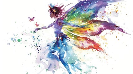 Cartoon Cosmic Fairy Clipart, Watercolor Style, White Background
