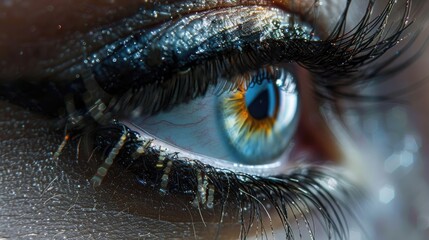 beauty photography of eye with extra long lashes for Baazar magazine, macro shot, phantom high-speed camera