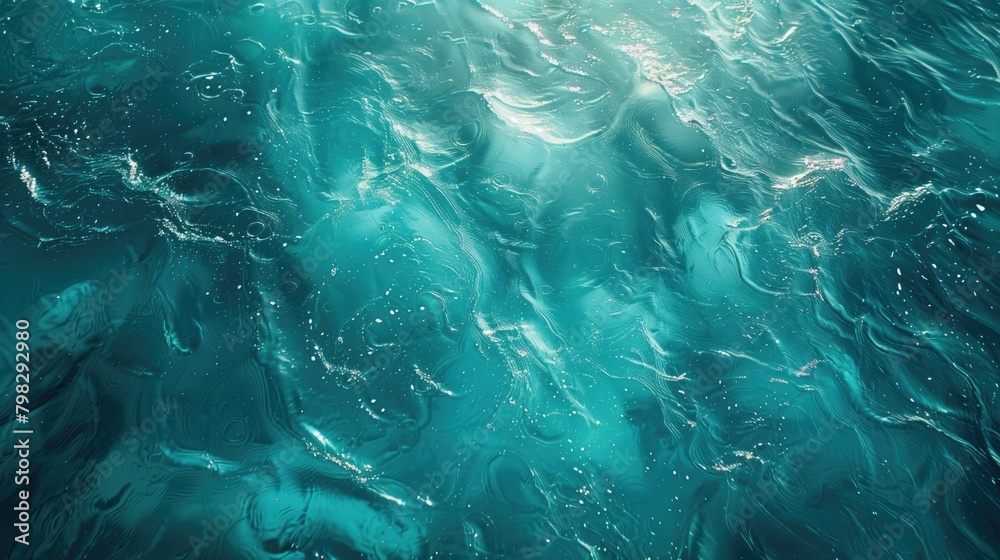 Wall mural Blue water surface with sunbeams close-up. Abstract background