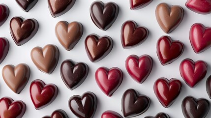 Fototapeta premium A close up shot of heart shaped chocolates for Valentine s Day or Mother s Day ad campaigns elegantly arranged on a pristine white backdrop