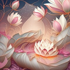lotus blanc et rose art  paysage 