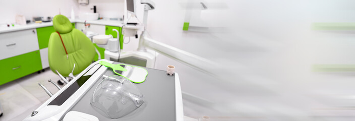 Dentist working room with green color design, medical concept