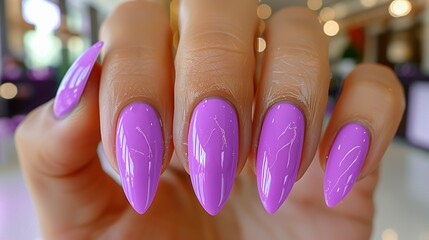 Female hand with beautiful manicure with purplegel polish Generative AI	
