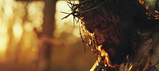 Jesus with Crown of Thorns: Dramatic Golden Hour Portrait  