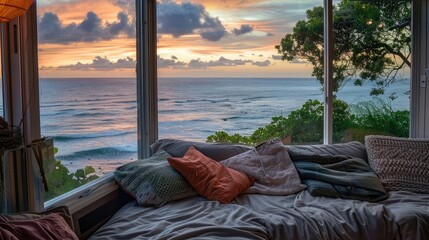 cozy, beachhouse, ocean, scenic view, interior design photography