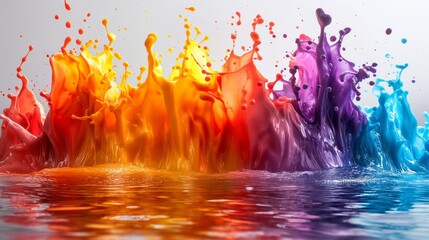 Featuring a colourful wild colour splash isolated on a white background. Created a vivid visual experience with different colours. Ink concept. Colourful concept. Art concept. - obrazy, fototapety, plakaty