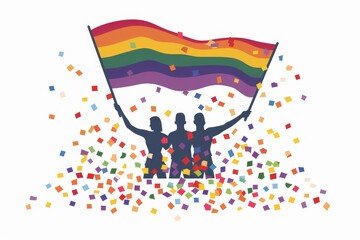 Fototapeta premium Triumphant Pride Moment with Joyous Silhouettes and Fluttering Confetti