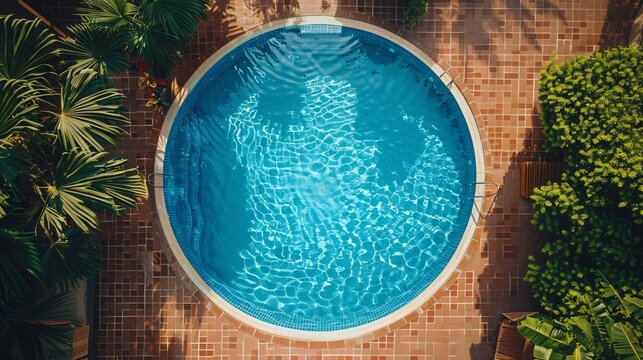 top view of round  swimming pool at in summer 